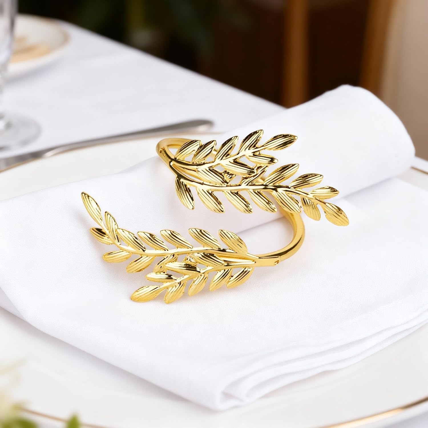 Napkin Rings 10Pcs Metal Gold Wheat Ear Shape Napkin Holder for Party