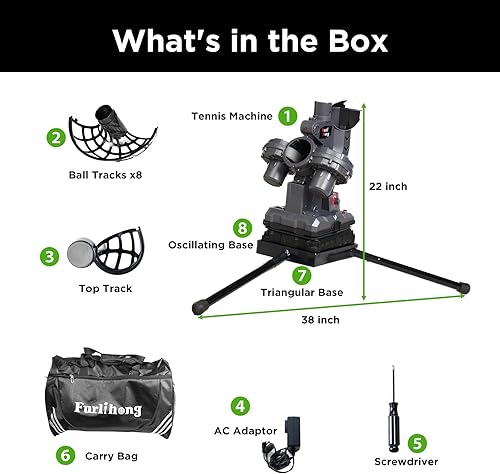 Miniatura 5 de Furlihong 3807BH - Máquina de pelotas de tenis con base triangular, velocidades ajustables, oscilación izquierda y derecha, puerto de lanzamiento de