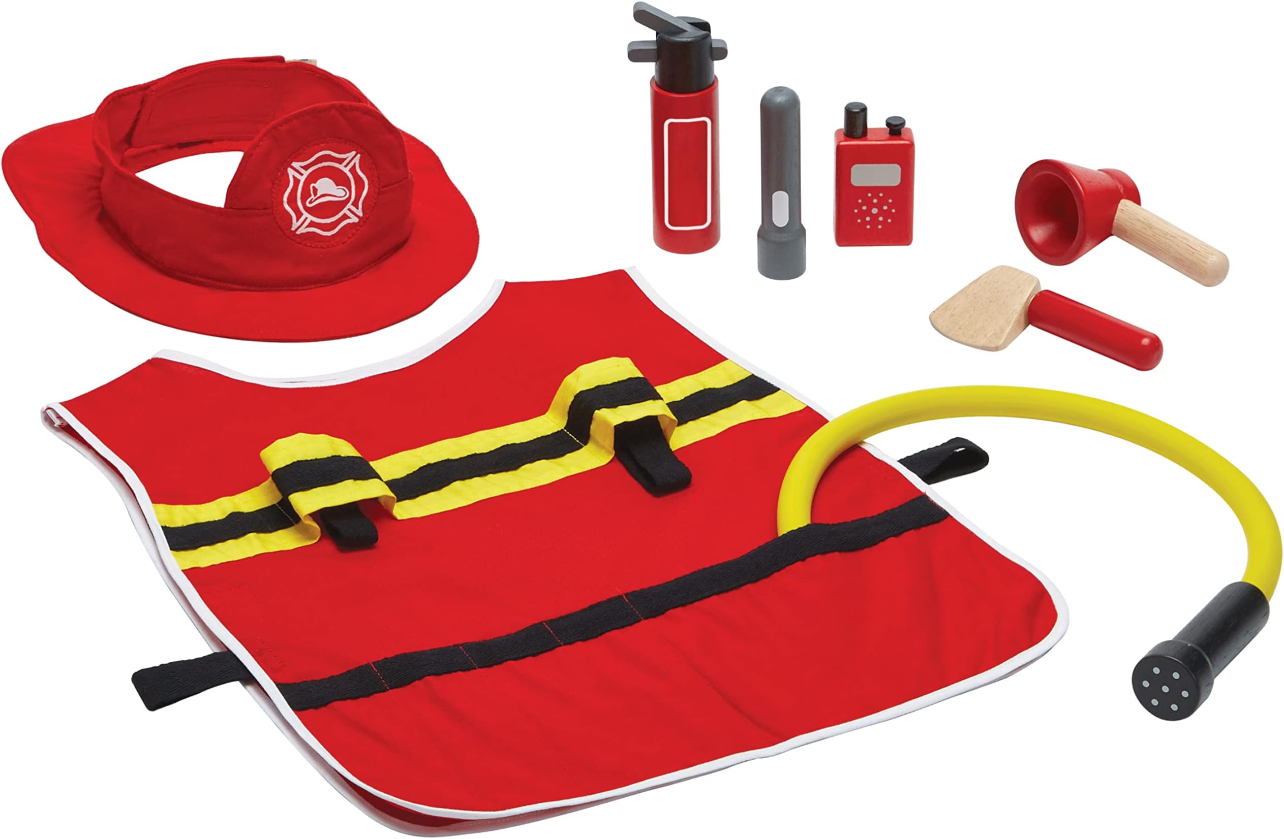 Firefighter Play Set with Pretend Play Rescue Kit Featuring Helmet, Jacket & Tools | Montessori Wooden Toy for Imaginative Role Play, Teamwork & Learning