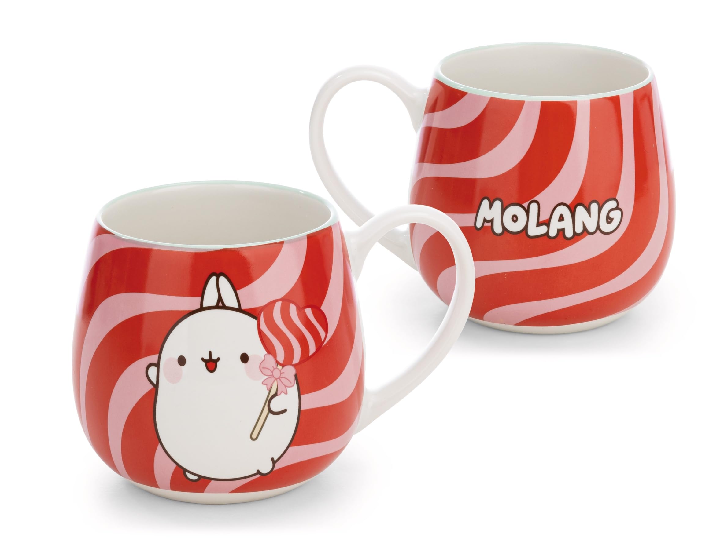 NICI Molang 62795 Mug with Lolli with Banderole, Porcelain Mug, Lovingly Designed, Cute Accessory for Kitchen, Office & Home, Adorable Gift Idea, 400 ml, 8 x 9 cm, Red