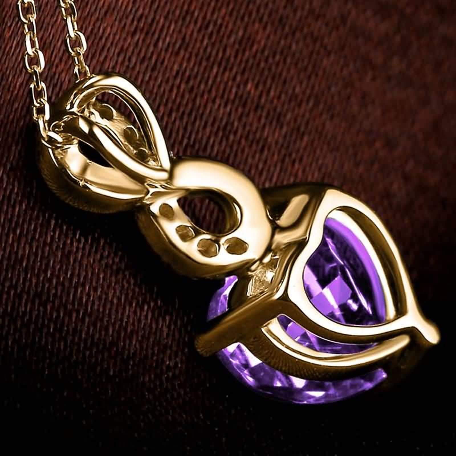 Collares para mujer de oro de 18 quilates, collar de oro amarillo real para mujer, amatista en forma de corazón y diamante creado en laboratorio, colgante de 1,68 quilates