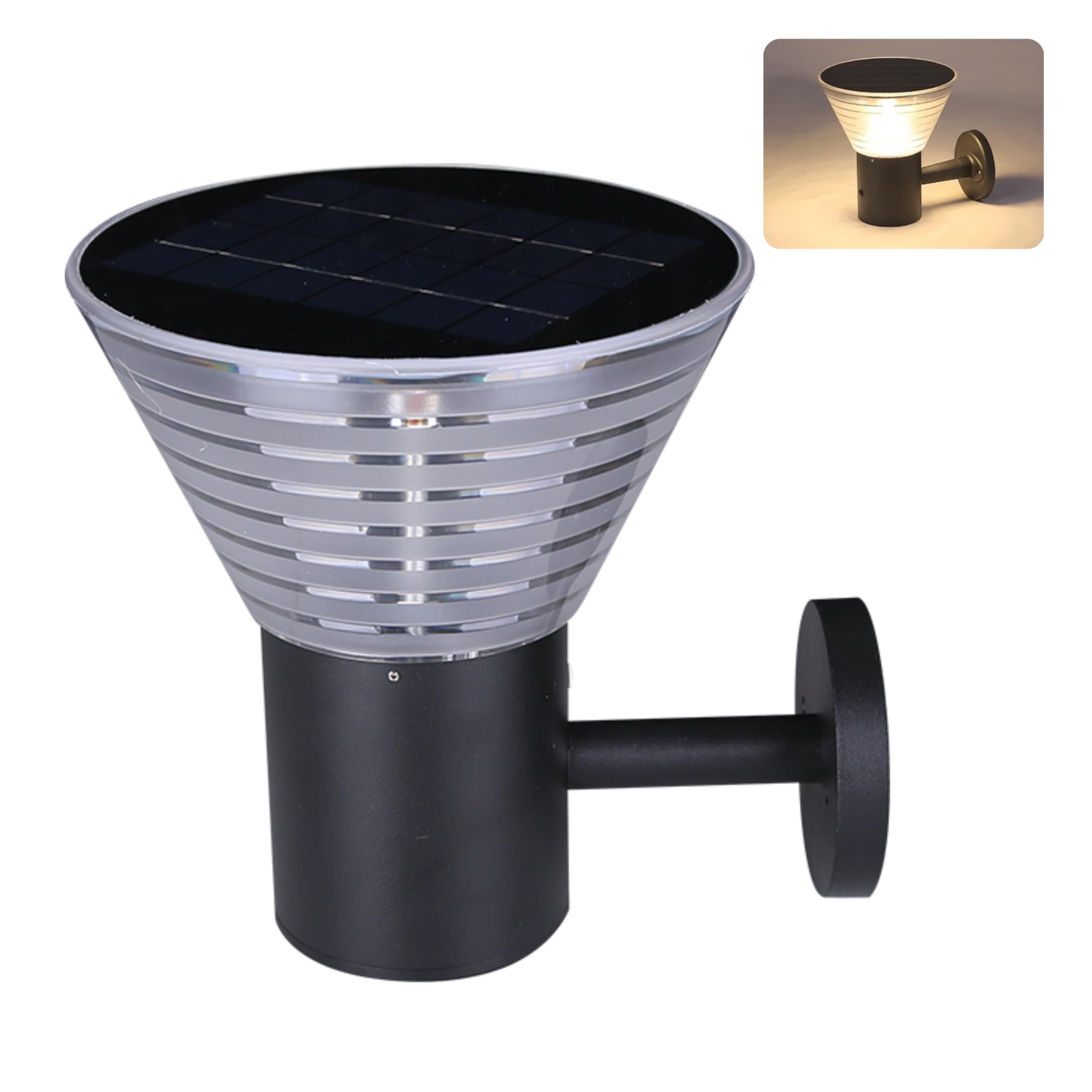 Solar Wall Lamp with 3.2V 6Ah Li-ion Battery, 3000K Warm White CCT, ≥70 CRI, LED 2835, Aluminum + PC Build, Optical Control, 30,000H Lifespan, Waterproof Outdoor Light For courtyard Garden Patio