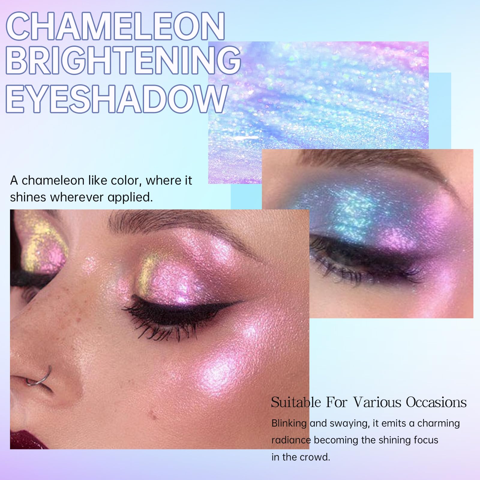 Noerrors 5 Colors Liquid Glitter Eyeshadow Set, Chameleon Metallic Shimmer Diamond Eyeliner Sparkly Eyeshadow - Image 4