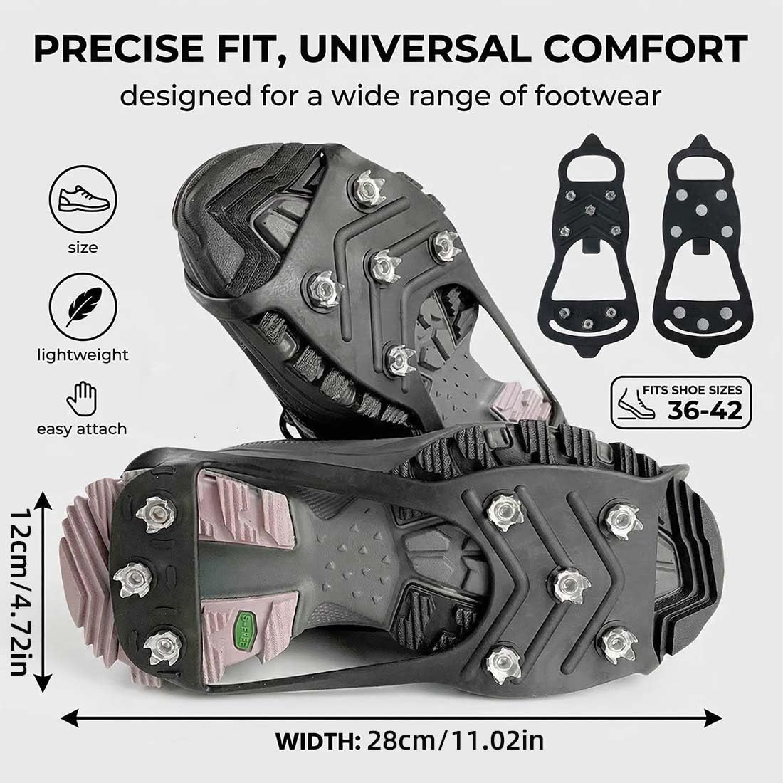 2 Pezzi Ramponi per Scarpe, Protezione Antiscivolo per Suola con Tacchetti, Accessori per Trekking e Escursionismo su Neve e Ghiaccio, Adatti per Uomini e Donne