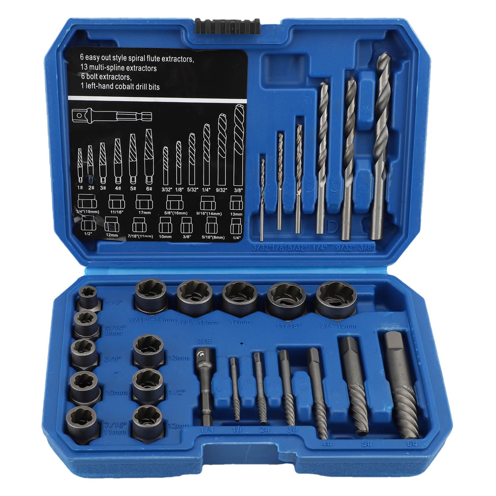 Juego de Extractores de Tornillos Rotos de 26 Piezas, Removedor de Tornillos Roscados de Alta Dureza, Extractor de Pernos Rotos Multifuncional para Eliminar Pernos, Tuercas y