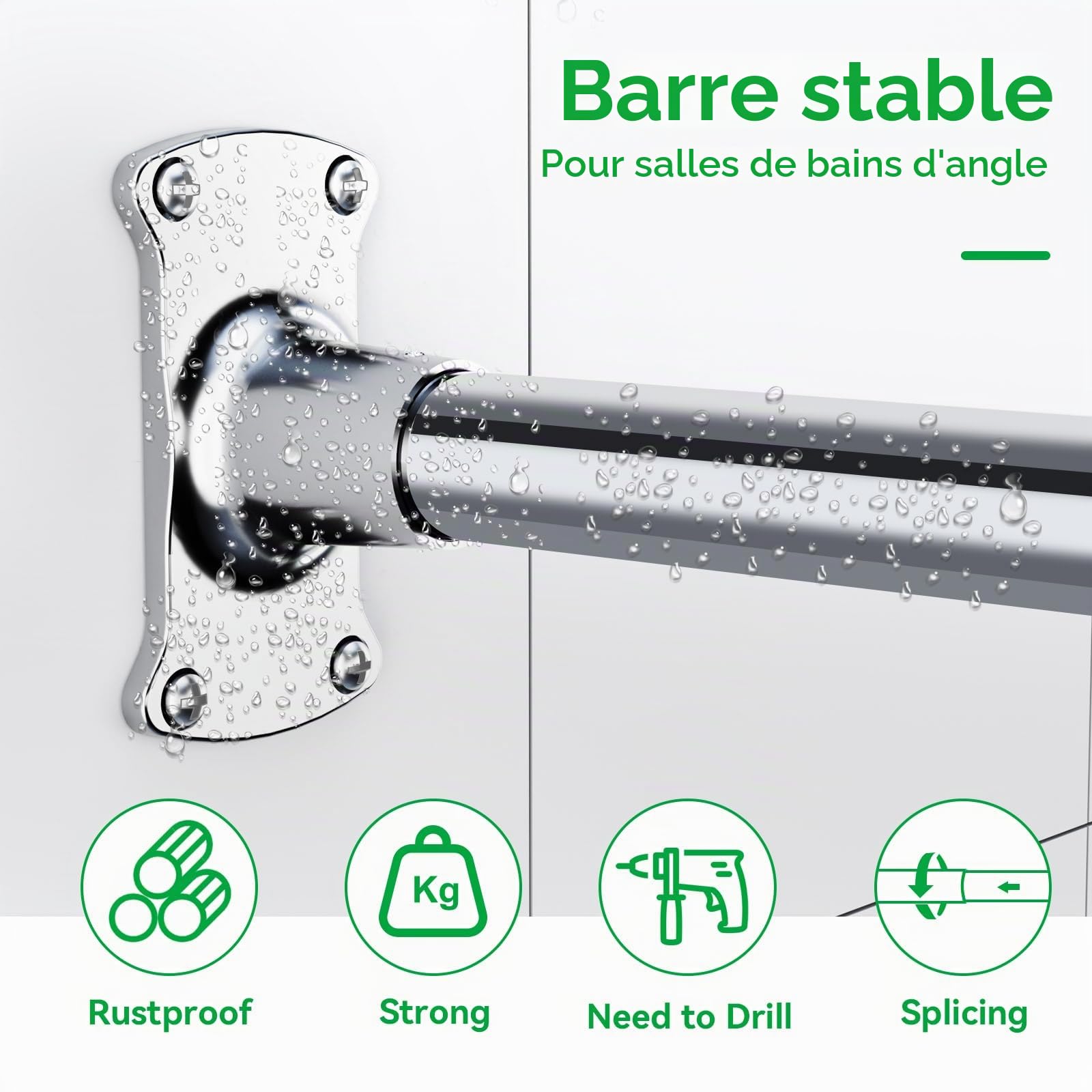 KULACO Barre de Rideau de Douche en Forme de L, 100-120x100-190cm | Barre de Douche Angulaire Réglable en Acier Inoxydable SUS304, Barre de Douche Stable, avec 16 anneaux pour salle
