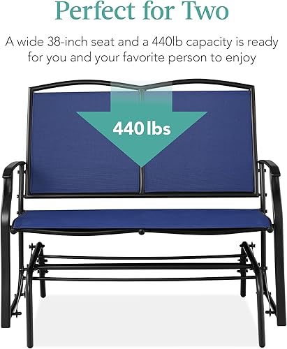 Miniatura 6 de Best Choice Products Balancín de acero para 2 personas para patio al aire libre, balancín de dos plazas para terraza, porche con tela de textileno,
