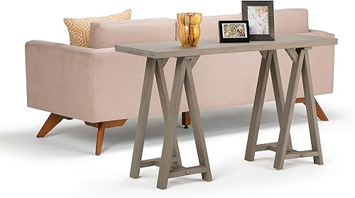 Miniatura 121 de SIMPLIHOME Sawhorse - Mesita de noche de madera maciza de 24 pulgadas de ancho, moderna, industrial, color gris envejecido, para sala de estar y