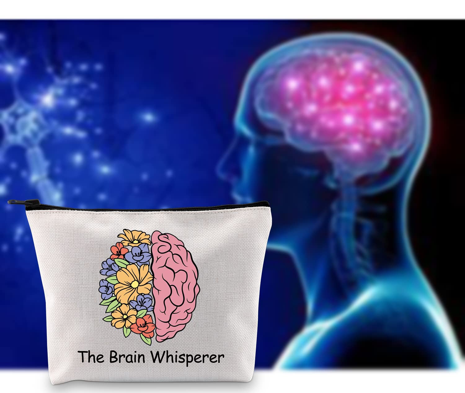 G2TUP Neuroscience Gift The Brain Whisperer Makeup Bag Neuroscience Cosmetic Bag Neuroscientist Science Gift Neurology Nurse Zipper Travel Pouch (The Brain Whisperer White Bag)