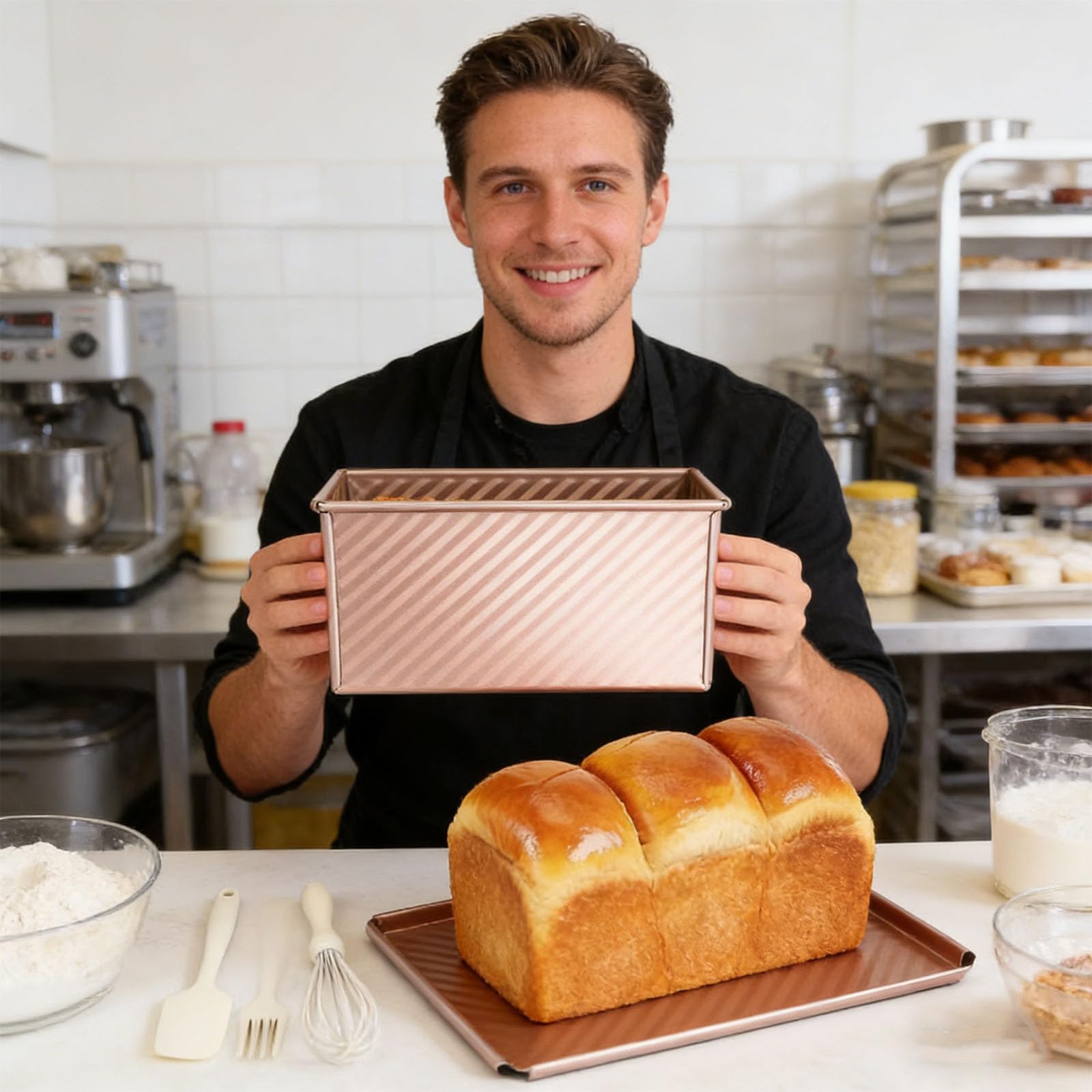 Excelente juego de moldes para hornear de acero al carbono que incluye cubiertas para controlar al preparar moldes de pan de fermentación de pan francés o de trigo