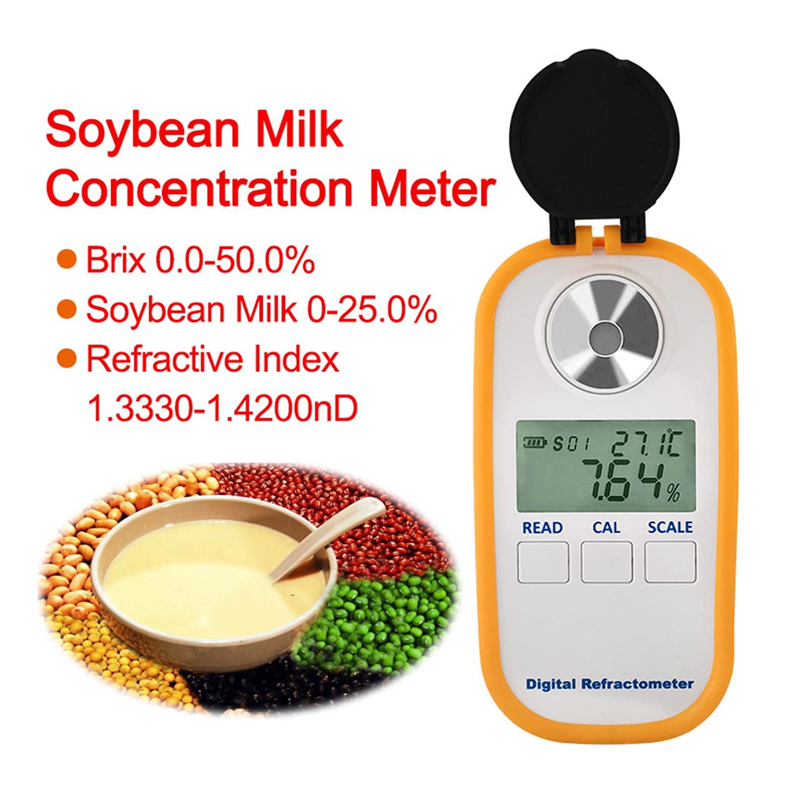 EDEDE Refraktometer, Sojabohnenmilchkonzentrationsmesser, 0-25,0% digitales Sojamilchkonzentrometer-Refraktometer 0.0-50,0% Sugar Tester für Weinherstellung, Bierbrauen, Obst, Zuckergehal