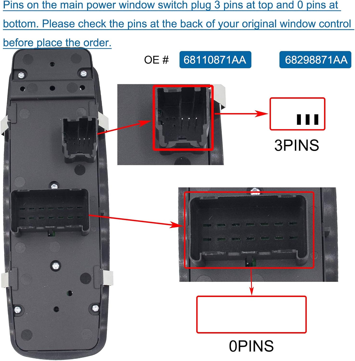 MOCW 68110871AA Left Driver Side Power Master Window Switch Fit for 2012-2017 Dodge Grand Caravan; for 2012-2016 Chrysler Town & Country