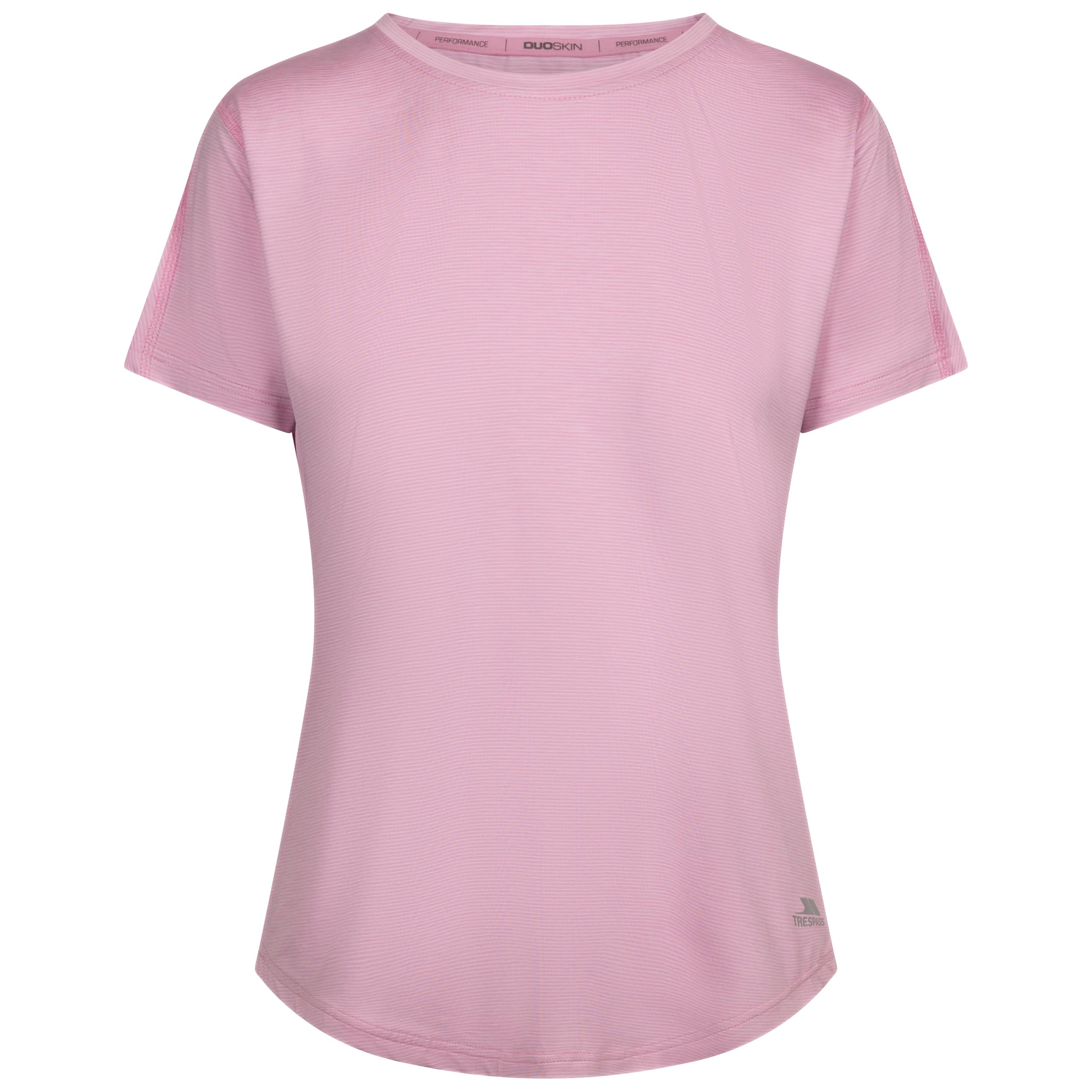 Trespass Women's Piy Active Top Muskwa - Short Sleeve, Round Neck, Trim Fabric Under Arm, Yarn Dyed Stripe, Logo, Duoskin Print, Reflective Stripe Print