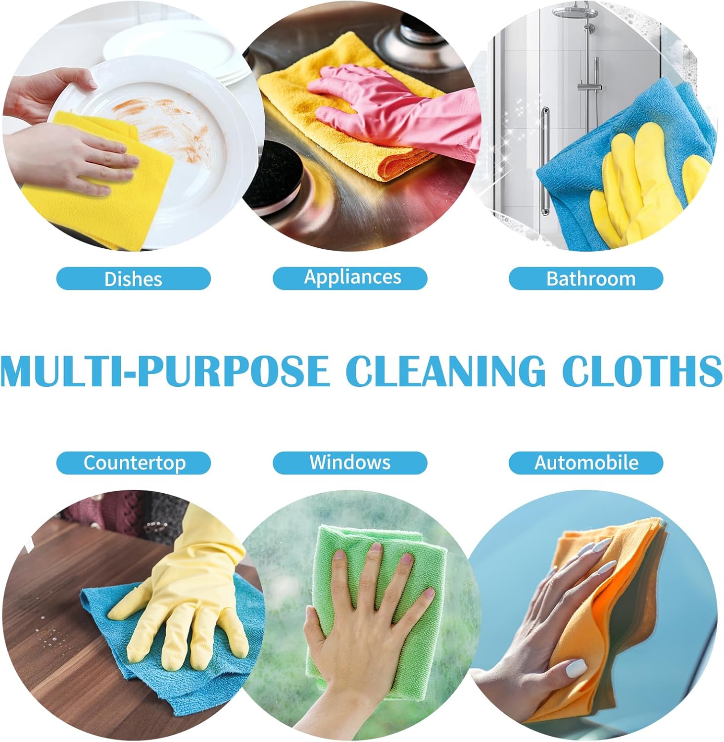Microfiber Cleaning Cloth, 50 Pack Cleaning Rags with 5 Color Assorted, Absorbent and Lint Free Cleaning Cloth for Window, Household and Kitchen, 11"X11.5", (Blue/Yellow/Green/Orange/Red) - Image 3