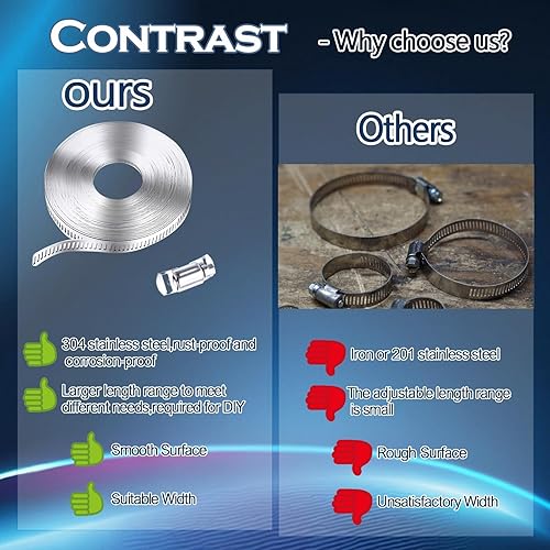 Miniatura 9 de Kit surtido de abrazaderas de manguera de acero inoxidable 304, correa de metal de 30 pies + 16 cierres más fuertes, abrazaderas de manguera de