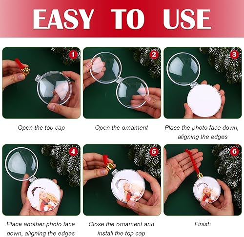 Miniatura 3 de 36 bolas de fotos de Navidad, adornos surtidos, soporte de plástico para colgar de Navidad, foto personalizada para decoración de fiestas, adornos