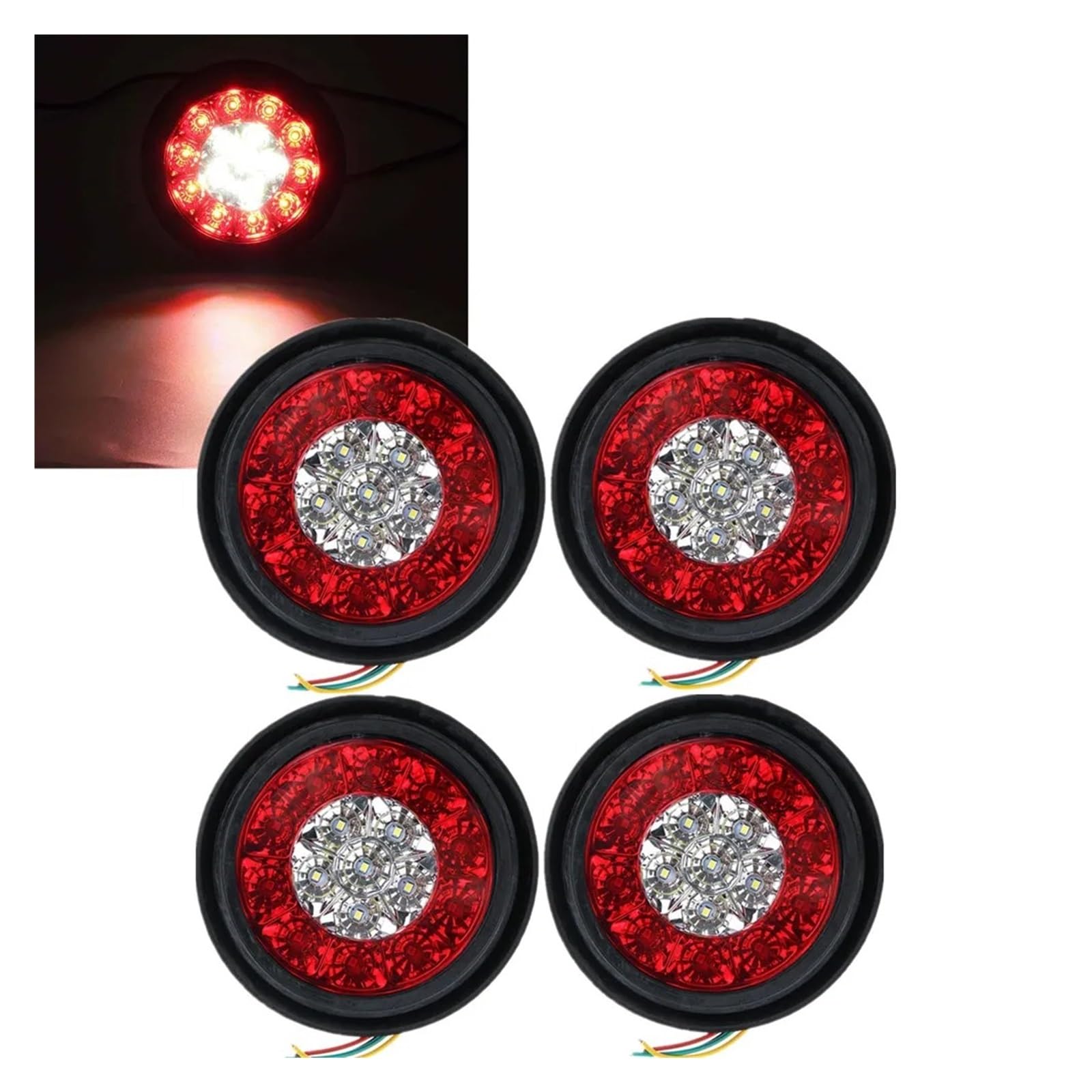 Piloto Posterior Luces De Freno Redondas 4" 12V 24V Luz LED Advertencia Para Camión Trasera Remolque Lámpara Indicador Lateral Piezas Coche Uds(Red Yellow)