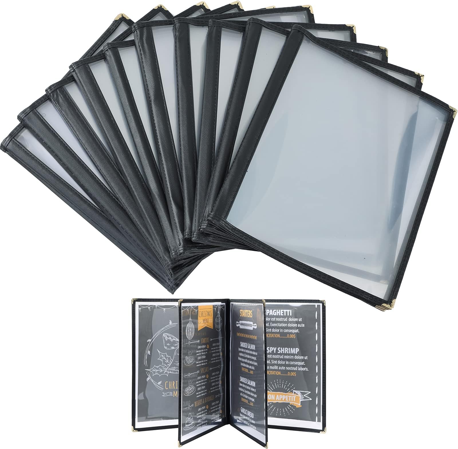 FLK Tech10 Pack 8 View Restaurant Menu Covers/Fits 8 1/2" x 11" Paper (4 Page)