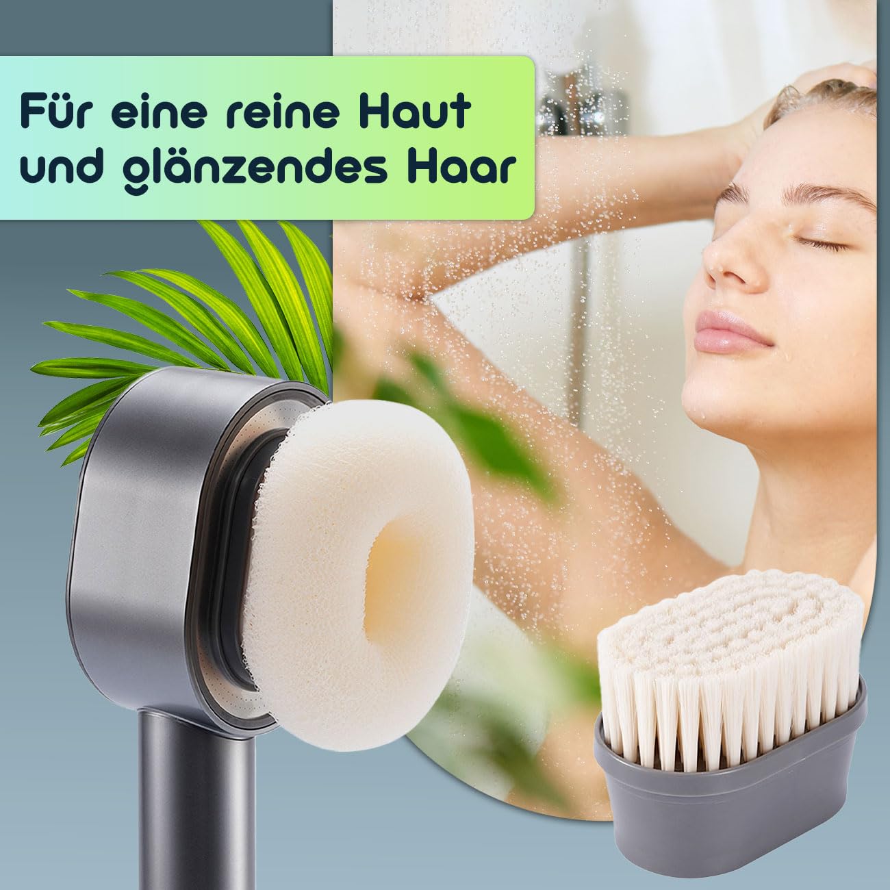 ideoon Duschkopf mit Filter 3-in-1 Wasserspar - Inkl. Bürste & Schwamm - 2 x Premium-Wasserfilter - Eleganter Duschkopf zum Wasser sparen & filtern