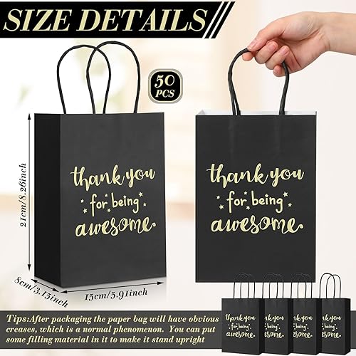 Miniatura 3 de Jetec 50 bolsas de regalo de papel de agradecimiento para trabajadores sociales, voluntarios y voluntarios, con asas para compañeros de trabajo,