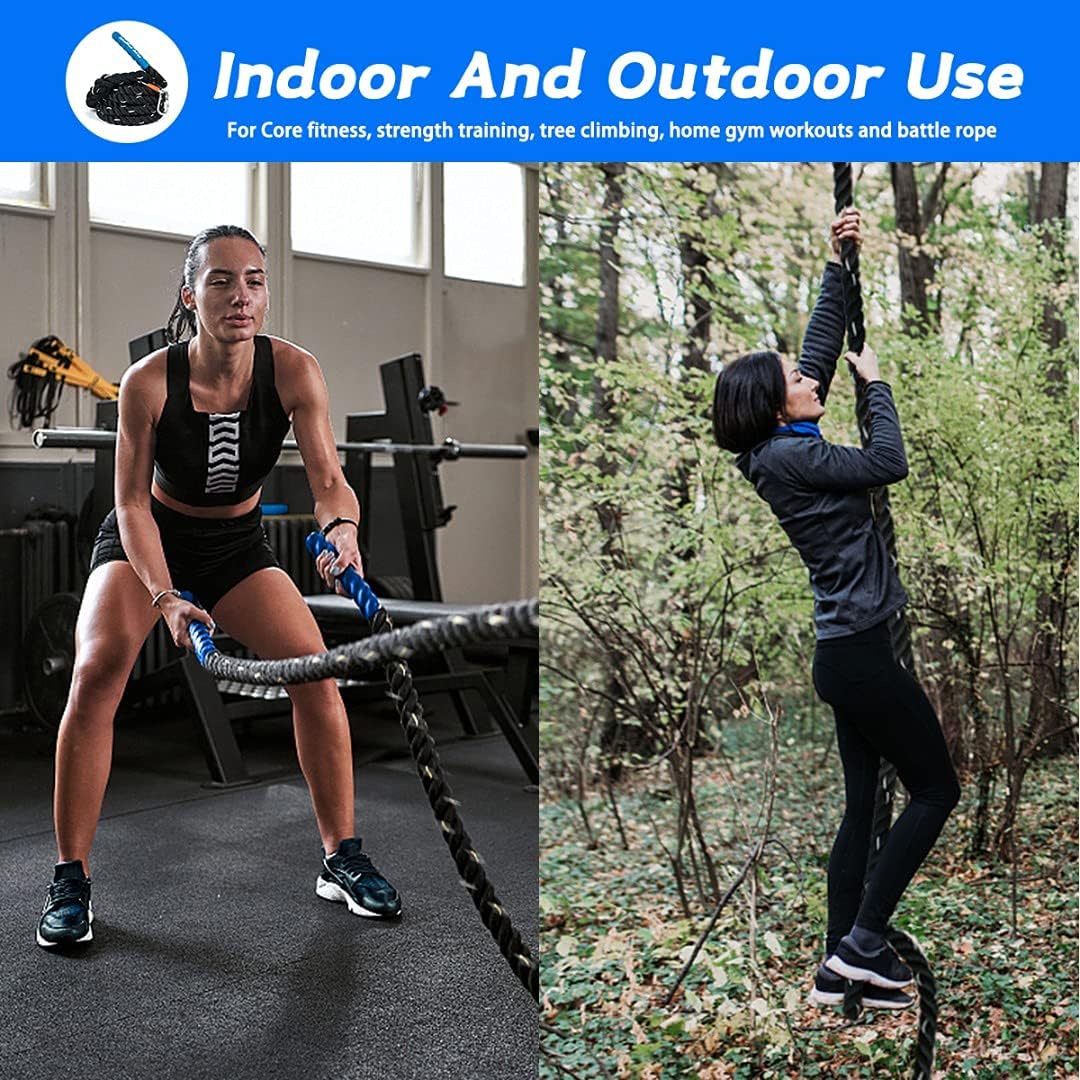 GaaMaa Actv Gym Climbing Rope for Fitness with Metal Carabiner -1.5 Inch Diameter Battle Rope for Training- Battle Rope for Kids Play Ground - Workout Fitness Rope with Gloves and Bag (20 Feet) : Sports & Outdoors