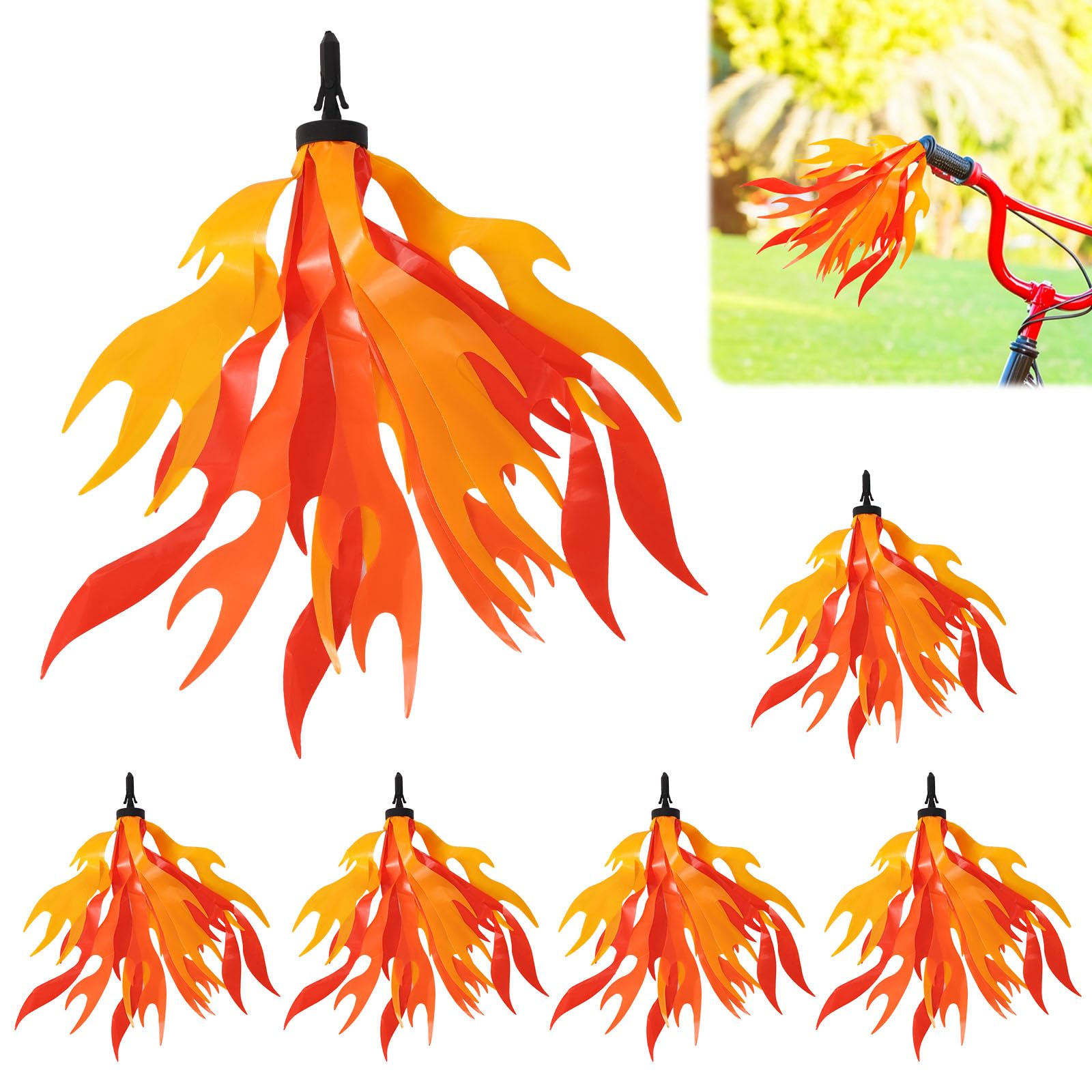 Goktvai 6pcs Flame Bike Streamers, 23x2.4cm/9x0.94in Kids Bike Handle Streamers Decorative Handlebar Tassels for Boys & Girls Easy Install Bicycle & Scooter Grip Decorations