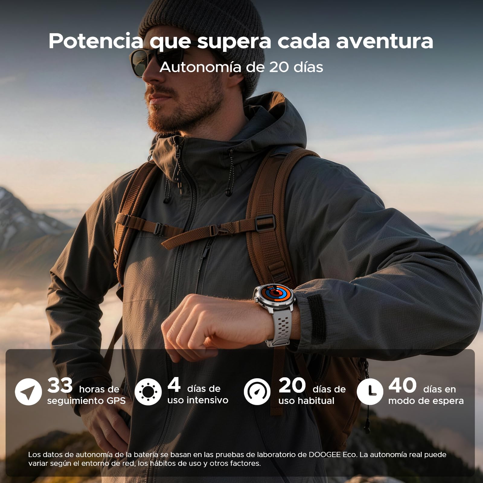 DOOGEEco Anymoving M1 Reloj Inteligente Hombre y Mujer, Smartwatch con IA, GPS de Doble Banda (5ATM y IP68), Gran Pantalla AMOLED de 1,5'', Autonomía 20 Días, 170+ Modos, Con 3 Correas de Regalo