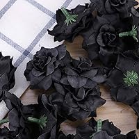 Vista 6 de FOMIYES Flores artificiales, 50 unidades, flores artificiales, rosas de seda, cabezas de rosas negras para novia, boda, fiesta, decoración