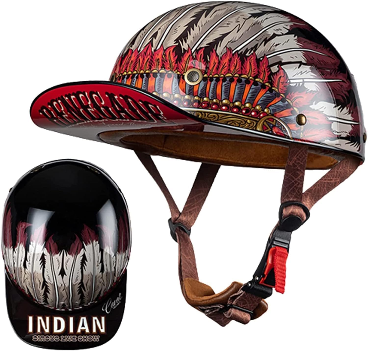 Baseball Motorcycle Helmet DOT Approved Half Shell Helmet Motorcycle Helmets for Men German Motorcycle Helmet Unisex for Moped Scooter Street Cruiser (Size: 53-64CM)