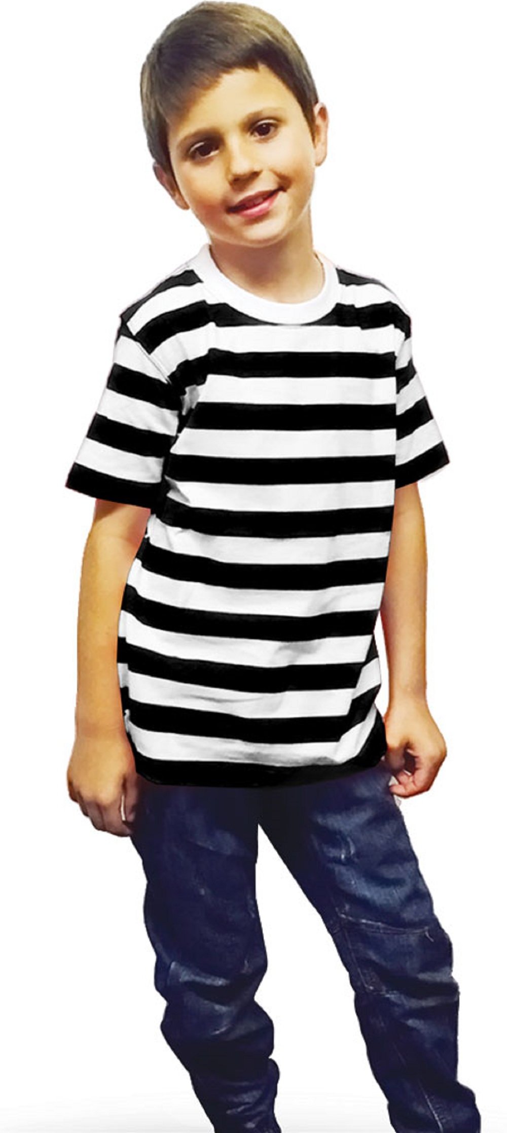 Wickedfun Unisex Kids Black/ White Wicked Fun New Angies Children’s Kids Striped T-Shirt Stripes Casual Summer Top (Age 11-12 Years)