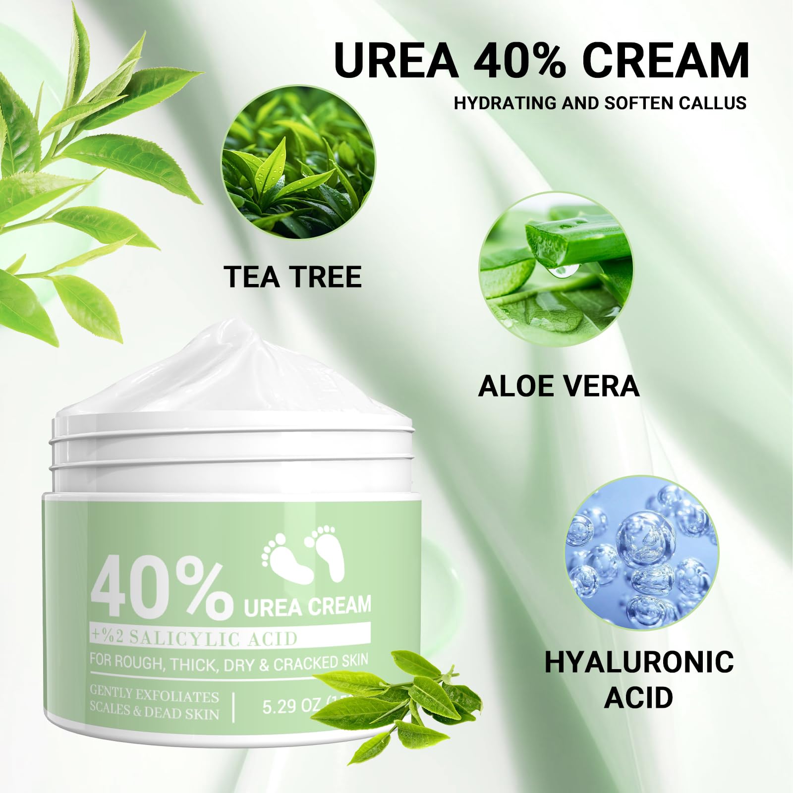 Crema Urea al 40%, Crema Piedi Secchi Sscrepolati, con Acido Ssalicilico al 2% e Aloe Vera per Un'idratazione Profonda, per Piedi, Mani, Talloni, Gomiti, Unghie e Ginocchia