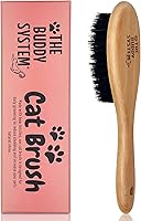 Buddy System Boar Bristle Cat Brush - Professional Grooming Reduces Shedding & Dander, Healthy Shine for All Fur Lengths, Wooden Handle
