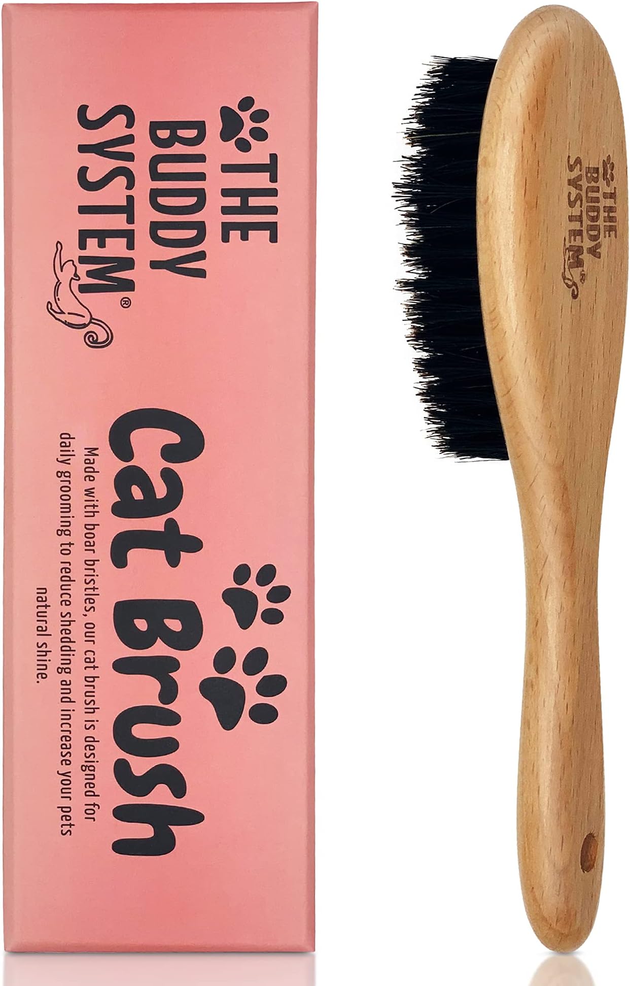- Cat Brush with Boar Bristle and Wooden Handle, Professional Grade Daily Grooming Hairbrush, Reduce Shedding, Soft Hair and Healthy Shine (1 Pack)