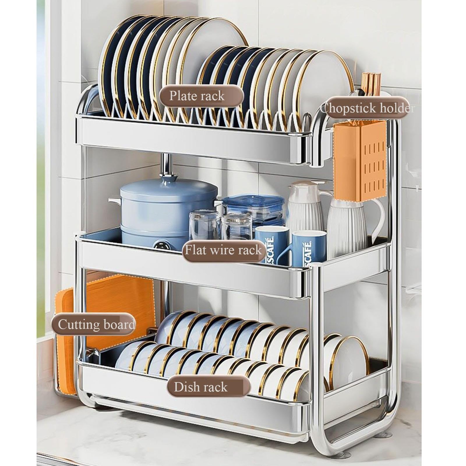 Escurridor multifuncional de acero inoxidable para cocina, resistente a la corrosión, diseño que ahorra espacio, sostiene platos, utensilios, vasos, fácil de limpiar, construcción duradera