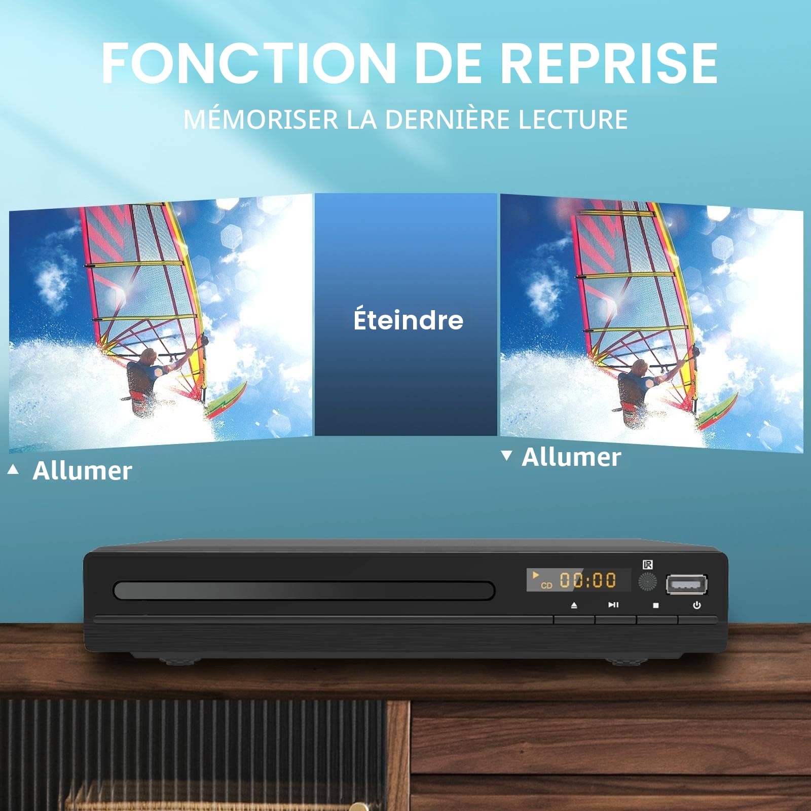 Lecteur HD DVD, lecteurs CD pour la Maison, lecteurs DVD pour la télévision, câble HDMI et RCA Inclus, Conversion en HD 1080p, Toutes régions, mémoire de Pause, PAL/NTSC intégré, USB 2.0