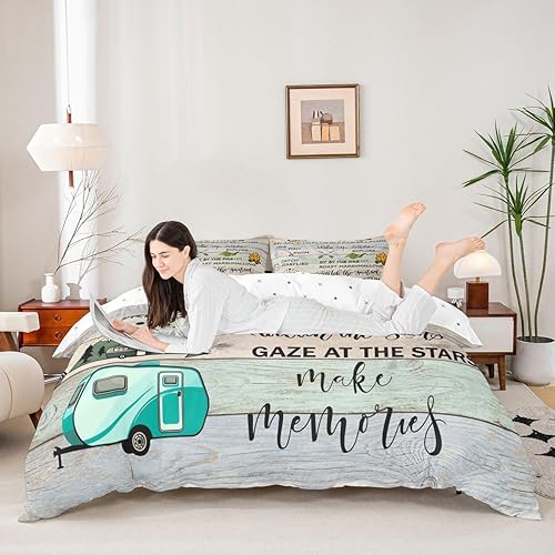 Miniatura 5 de Juego de ropa de cama con reglas de campamento, decoración de campista, funda de edredón de cabaña de madera, tablones de madera, para viajes,