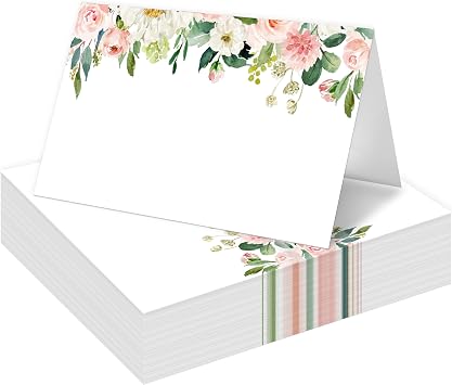 Table Place Cards, Floral Place Cards for Table Setting, Greenery Floral Themed Tent Style Food Name Labels, Receptions Parties Events Celebrations Fill-in Place Cards, 25 Pack -08