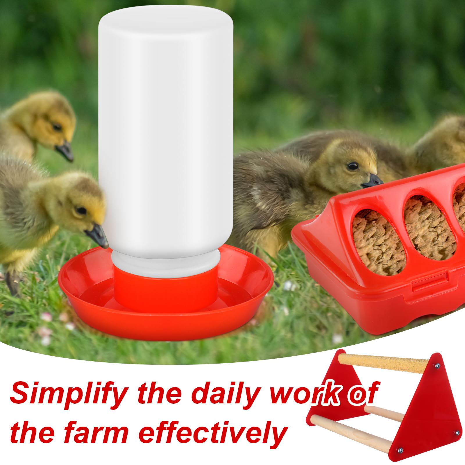 Juego de 6 comederos y bebederos para pollitos con percha para pollitos, 2 bebedores automáticos de pollos, 2 comederos de aves de corral con tapa abatible, 2 kits de iniciación para gallinero y