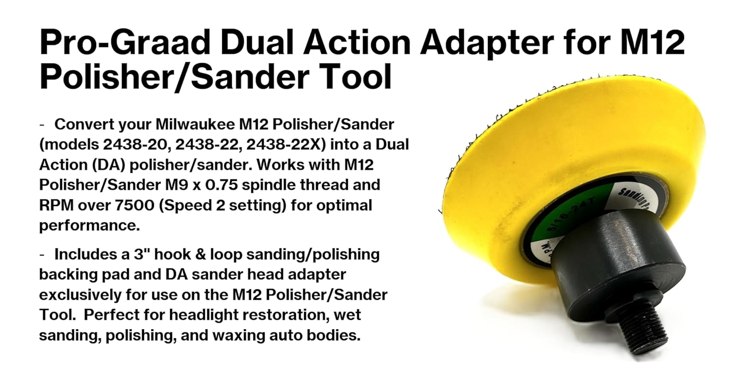 3” Dual Action (DA) Random Orbital (RO) Sander Head for Milwaukee M12 Polisher/Sander Tool, Upgrade Accessory for M12 Polisher/Sander, Convert Tool to DA Sander, Pack of 1