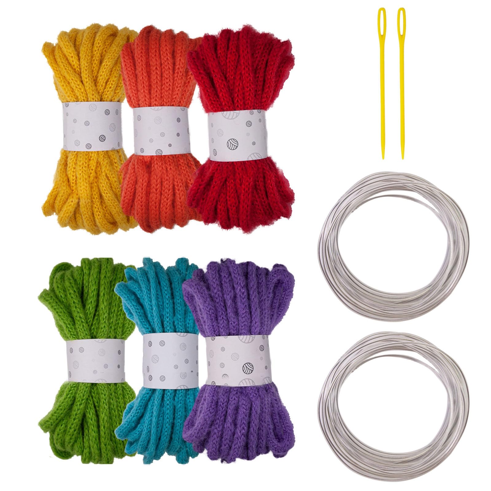 Meiliyizu 6Rolls Braided Polyester Rope 7mmX5Meters Hollow Braided Cord with Needle and Fixed Wire for Art and Decoration Yarns Skein for