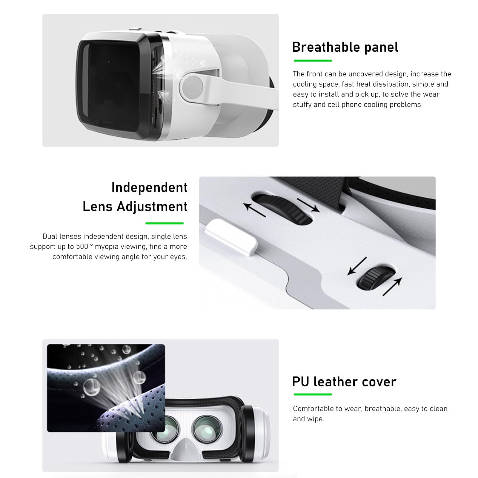 Zunate Gafas VR Ajustables con Bluetooth |Auriculares de Realidad Virtual Anti Luz Azul para Teléfonos de 5,5 a 7,2 Pulgadas, Películas y Juegos
