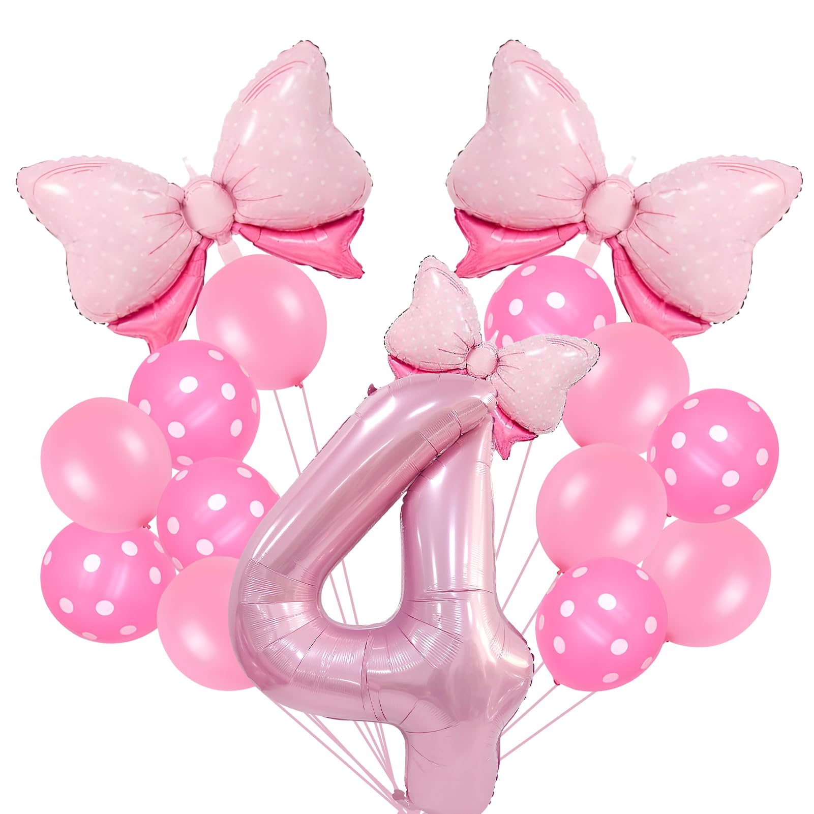 Pink Birthday Balloons Bow Balloons 40 Inch Number Balloons Set for Pink Party Decorations 4 Year Old Girl Birthday Party Decoration Balloon Aluminum
