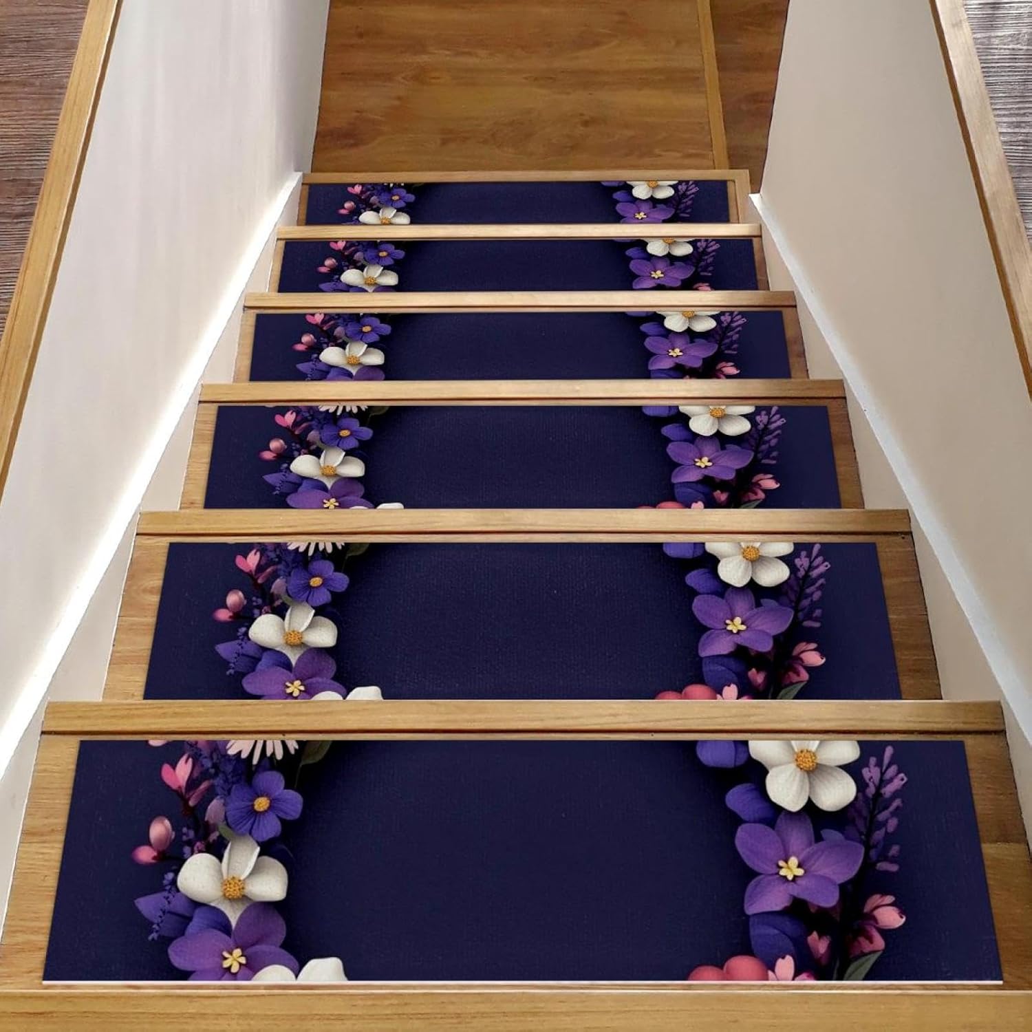 Circle Wreath (3) Carpet Stair Treads for Wooden Steps Indoor, 15 Pack Slip Resistant Stair Rug Staircase Step Treads Pads for Pet, Kids and Elderly