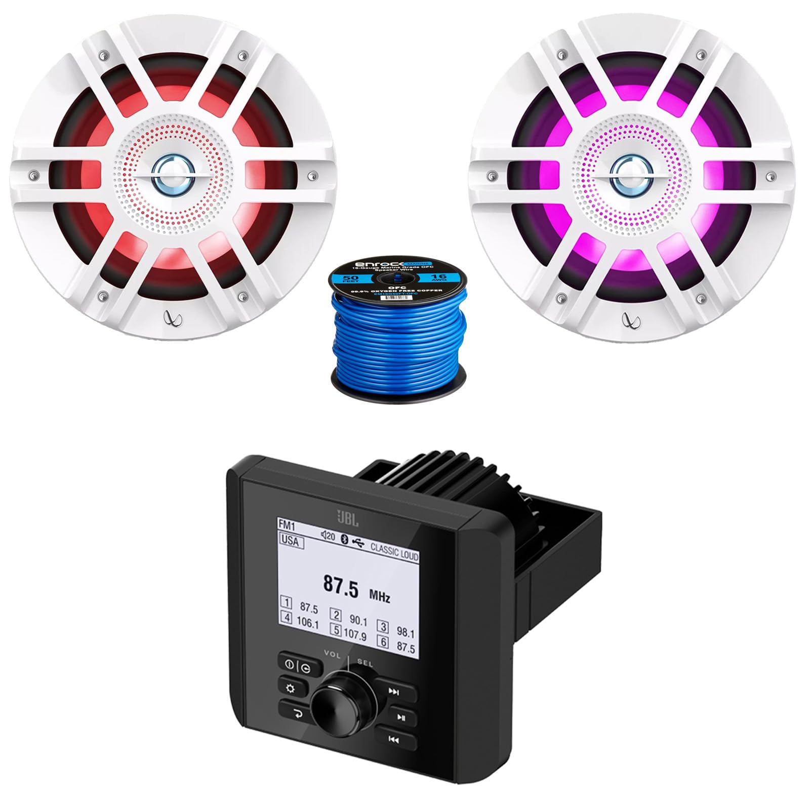 Bluetooth AM/FM Radio IP66 Multi-Element Digital Media Marine Audio Receiver Bundle Combo with 1 Pair (Qty 2) of 6.5