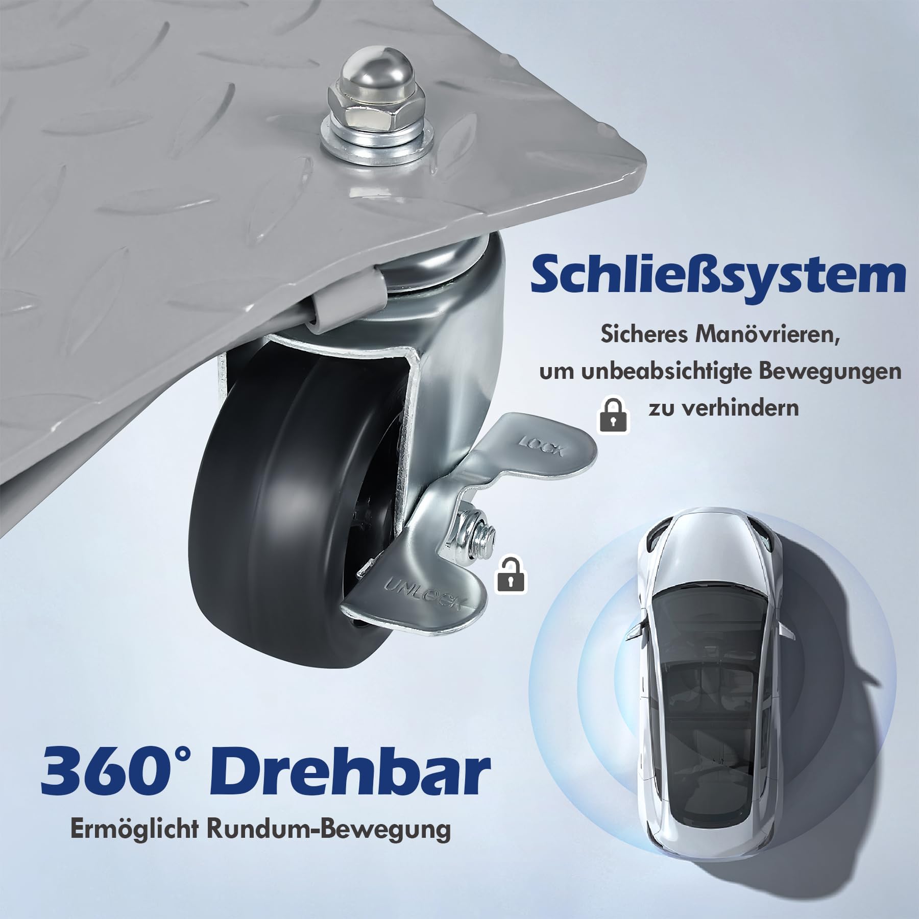 Froadp 4 stuks rangeerhulp, garagekrik, garagekrik, zwaar gepoedercoat staal, bandenwissel, krik voor auto, vrachtwagen, aanhanger, 500 kg per platform, zilver