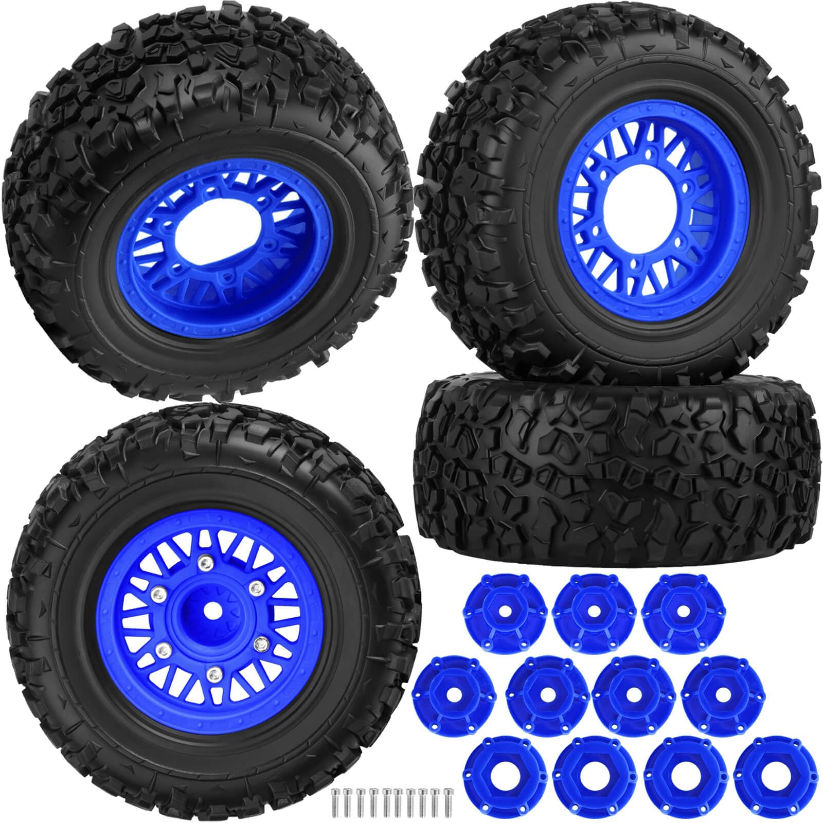 BRCatWPark 12mm/14mm/17mm Hex RC Truck Tires for Slash 2WD 4×4,Arrm a Senton,Axia1,Rc4wd,Redcat,RC Short Course Truck Wheels and Tires,Navy Blue