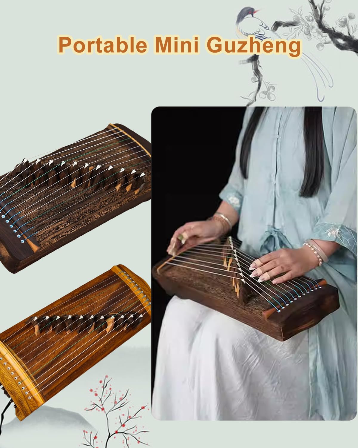 Traditionelles chinesisches Zither, 11 Saiten Guzheng für Anfänger, reisefreundliches Instrument mit Koffer, perfekt für Musiker und besondere Anlässe