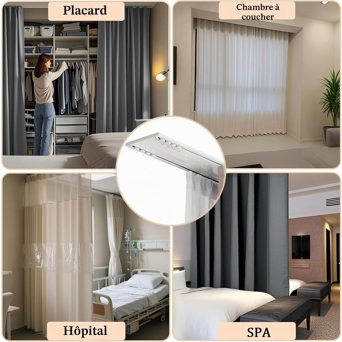 Rails de Rideau au Plafond à Rideaux à Double, Tringle de Rideaux à Rails à Double Rangée, 1-6m Rails Plafond Rideau en Aluminium pour Salon Chambre à Coucher(White,1.3m(4.3ft))