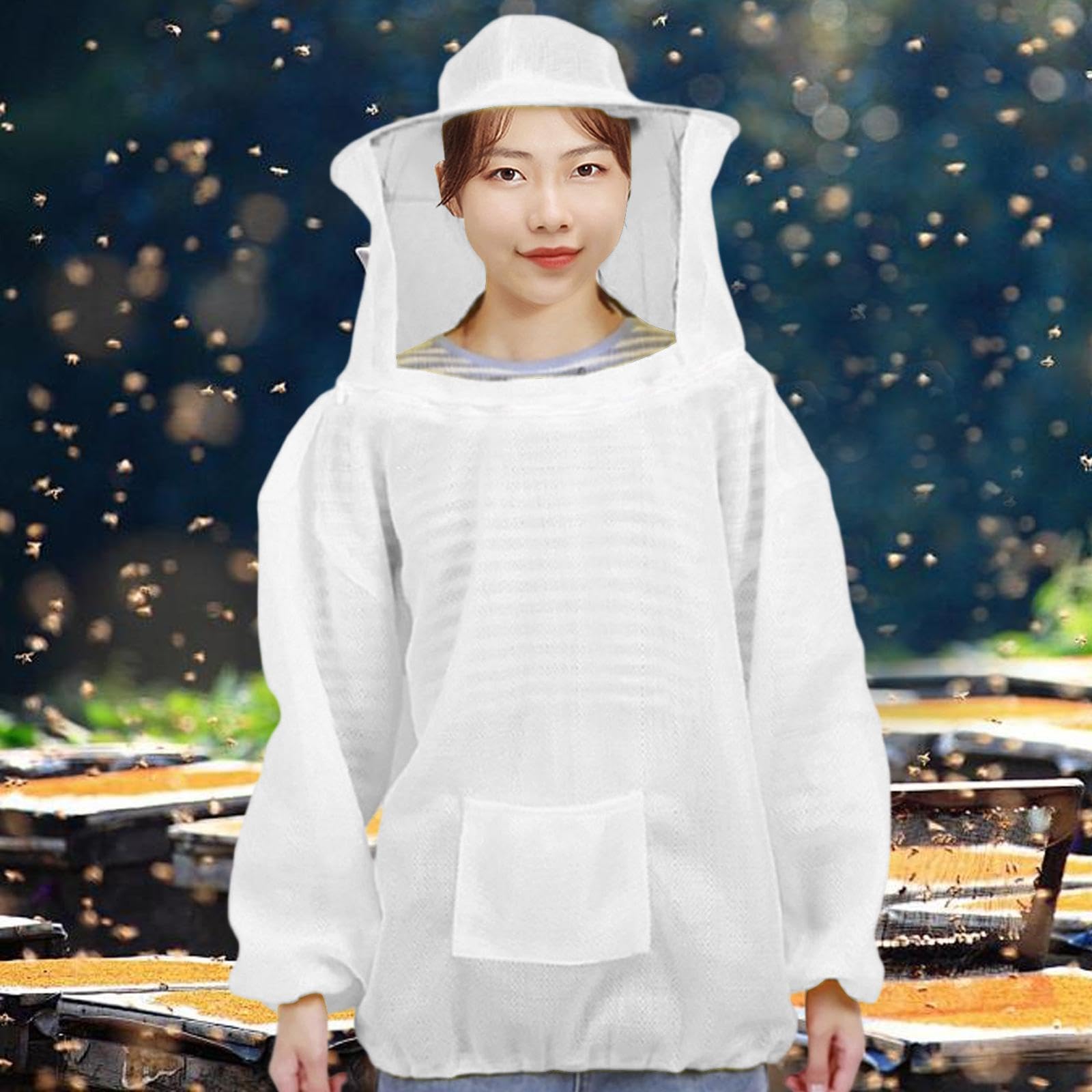Tuta da Apicoltore Costume da Lavoro Giacca con Cappuccio Indumento Protettivo Integrato con Design Ventilato Adatta per Apicoltori Uomini, Bianco