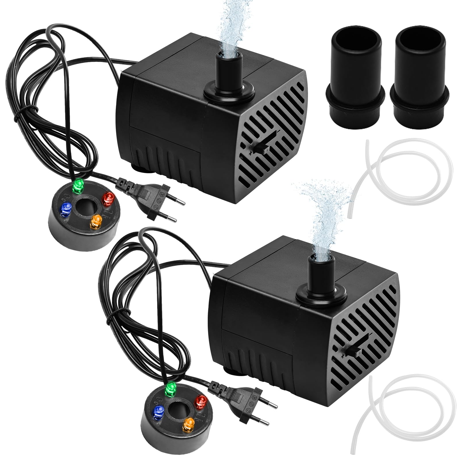2 Stück 5W Mini Aquarium Wasserpumpe mit 4 LED Licht 350L/H 3.5W, Teichpumpe Tauchpumpen für Aquarium Teich, Steingarten, Brunnen, Garten Tauchwasserpumpe, Max Förderhöhe 0.85m